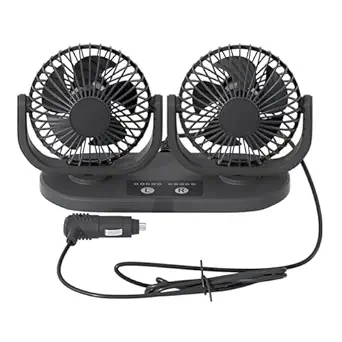 12V DC Instrument Panel Cigarette Lighter Fan, Low Noise Dual Head Air Circulation, Five Speed Regulation, 360 Degree Rotation, Truck, Van, SUV, RV