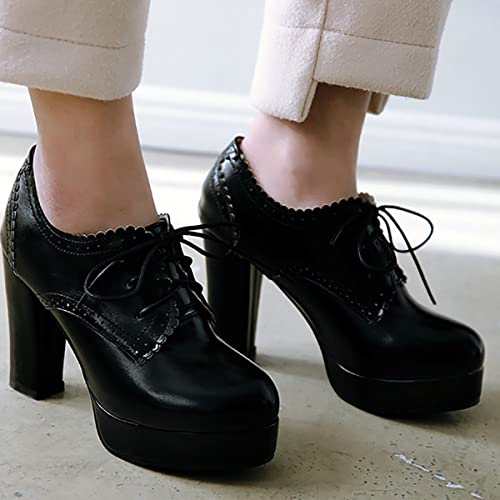 Uniquelly Womens High Platform Ankle Boots Block Heel Booties Round Toe Lace Up Pumps Elegant Dress Shoes4