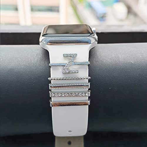 Image of 5Pcs Charms for Apple Watch band 41mm 45mm 40mm 44mm 38mm 42mm 46mm 49mm Women,Diamond+Metal Jewelry Decorative Ring For iWatch series 11 10 9 8 7 6 5 4 se 3 /2,Galaxy watch 7 /6 /5 /4,Strap Accessories