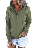 Pullover Hooded Sweatshirt for Women Long Sleeve Button Down Drawstring Pullover Fall Trendy Outwear with Pockets (Green,Medium)