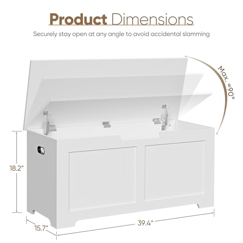 Epetlover Wooden Storage Chest Box with Flip-top Lid & Safety Hinge, 39.4 Inch Living Room Organizer, Bedroom Bench, White