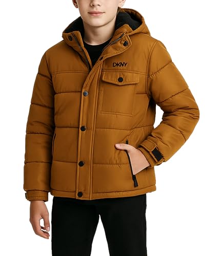 Image of DKNY Boys Puffer Jacket - Wind Water Resistant Polar Fleece Lined Boys Winter Coat - Cozy Kids Jacket with Sherpa Lined Hood
