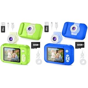 2Pcs Kid Camera for Kid,2.4in IPS Screen Digital Camera,180°Flip Len Toddler Camera,Children Selfie Camera with Playback Game,Christmas/Birthday Gift 3 4 5 6 7 8 9 10 Year Old Girl Boy