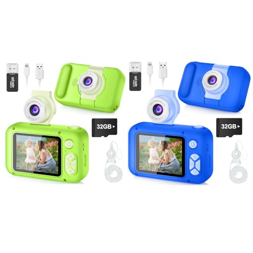 Image of 2Pcs Kid Camera for Kid,2.4in IPS Screen Digital Camera,180°Flip Len Toddler Camera,Children Selfie Camera with Playback Game,Christmas/Birthday Gift 3 4 5 6 7 8 9 10 Year Old Girl Boy