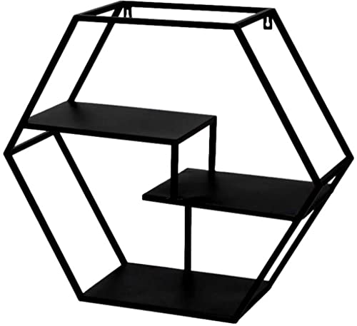 丸和貿易 置物 ブラック S 60×20×50cm 六角飾り棚 4008712-01