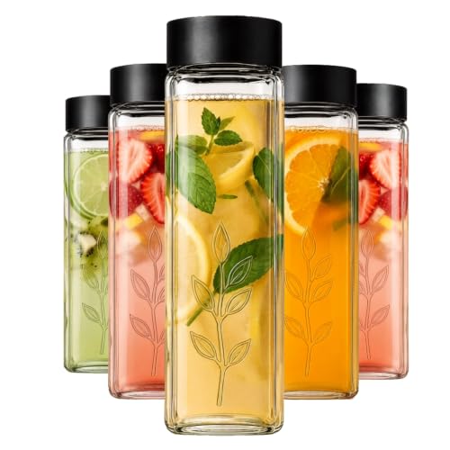 Image of ginoya brothers 750 ML Wide Mouth Textured Glass Juice Bottle with Leakproof Lid - Reusable Clear Beverage Bottle for Juice, Detox Water, Infusions & Daily Hydration (S-5)