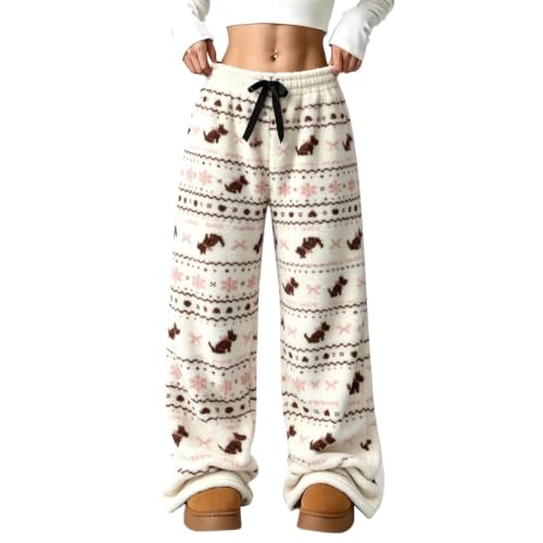 CHENXDZHAO Pajama Pants Women,Fleece Pants Women Wide Leg Elastic Waist Fuzzy Pajama Pant Fall Winter Trendy Cute Casual Loose Fit Cozy Pj Bottoms 2026 Christmas Sleepwear,Light Pink,L - image 3