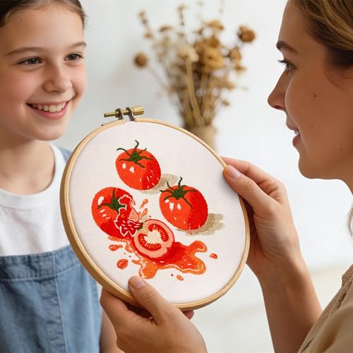 Image of Tomato Embroidery Kits for Beginners Adults, Hand Embroidery Starter Kit, Cross Stitch Kits for Beginners DIY Craft Kits for Adults Women, Entire Set of Embroidery Supplies【Full-length Video Tutorial】