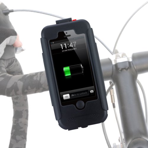 Tigra Sport TIGIP5PP - Cubierta de funda impermeable, montaje en bicicleta y batería de 3000 mAh para Apple iPhone 5 y 5s, color negro