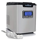 NutriChef Upgraded Digital Ice Maker Machine-Portable Stainless Steel,Stain Resistant Countertop w/Built-In Freezer,Over-Sized Ice Bucket Ice Machine w/Easy-Touch Buttons,Silver-PICEM62