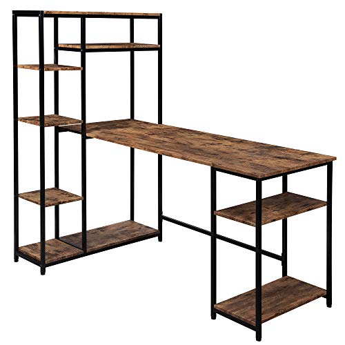 Merax Large Bookshelf And Storage Space, L-Shaped Hutch, Computer Desk For Home Office Study Table, Extra, Brown #TOP6
