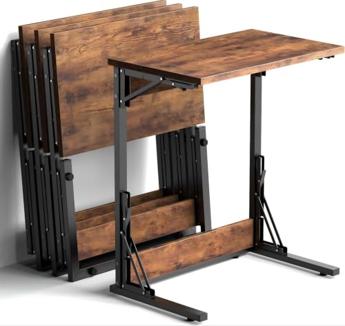 Image of Evermagin Folding TV Tray, Small C-Shaped TV Dinner Tray Table, Slide Under Couch Side Table for Recliner, Living Room, Bedroom, Rustic Brown