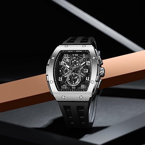 Image of Tsar Bomba Mens Watches Quartz Wristwatch for Men Waterproof 50M Analog Luxury Tonneau Chronograph Calendar Date Men's Dress Business Work Watch Gift for Men