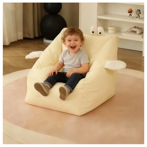 LHOHSRV Fauteuil pour Enfants en Similicuir Résistant aux Griffures – Pouf Beanbag avec Remplissage en Particules EPP, Siège Confortable pour Chambre et Salle de Jeux (Beige,50x40x40cm)