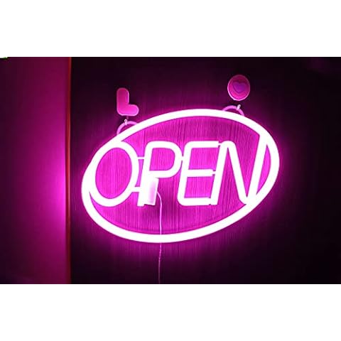 iKefe 16 x 10 Inch LED Neon Light Up Open Sign with Remote Timer, Large Outdoor USB Powered Open Closed Door Neon LED Lighted Signs for Business, SPA, Nail, Hair Salon, Bar, Massages, Beauty (Pink) Cover