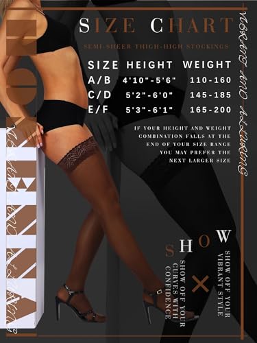 Image of HONENNA Semi Sheer Stay Up Lingerie Thigh High Stockings Lace Top Size A-F
