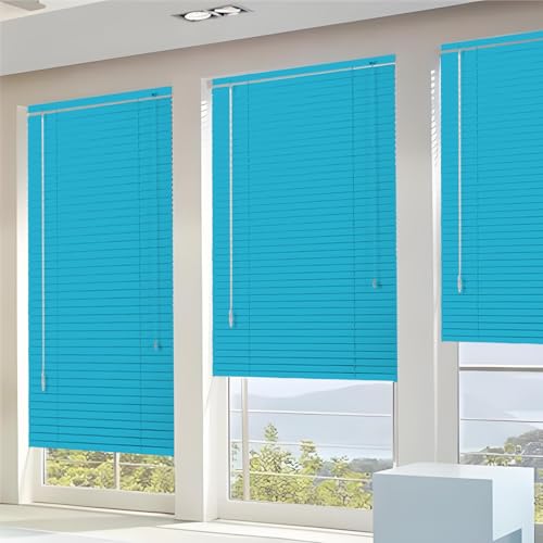 Alu-Jalousie, 25mm Lamellen Aluminium Horizontal Jalousien, Sichtschutz, Lichtschutz, Blendschutz, Wand- und Deckenmontage, 30 50 55 70 75 80 100 120 145 160cm(Himmelblau)