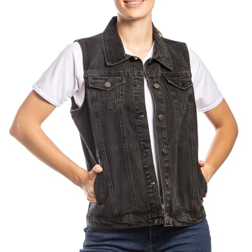 Women’s Denim Vest Vintage Button Front Sleeveless Waistcoat Wash Jean Jacket with Pockets S to 2XL