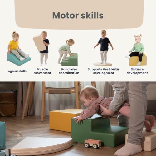 IGLU SOFT PLAY Corner Climber 5er Softbausteine Set für Kleinkinder & Babys – Kletterbausteine aus Schaumstoff – Krabbellandschaft & Motorikspielzeug für Zuhause (Pastel Sea)