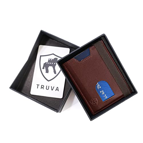 TRUVA Minimalist Slim Front Pocket RFID Blocking Trifold Genuine Handmade Leather Wallets for Men with Gift Box (brown)2