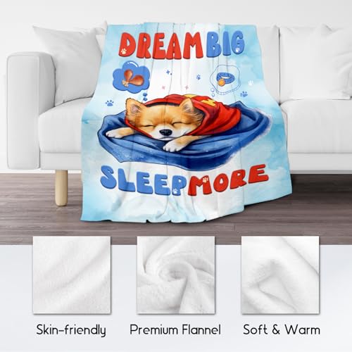 Dog Blanket, Cute Soft Throw Gifts for Girls, Cozy Flannel Throw Blankets for Couch Office, Cyan 40"x50"