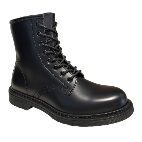 Genérico Botas Mujer Negras – Botines Militares con Cordones y Cremallera Lateral – Suela Plana Dentada Antideslizante