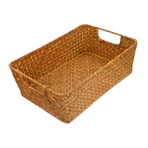 Ipetboom Woven Mat Grass Basket for Storage Decoration Multi Use Household Fruit Vegetable Container Sturdy Design for Kitchen Office Supermarket Picnic