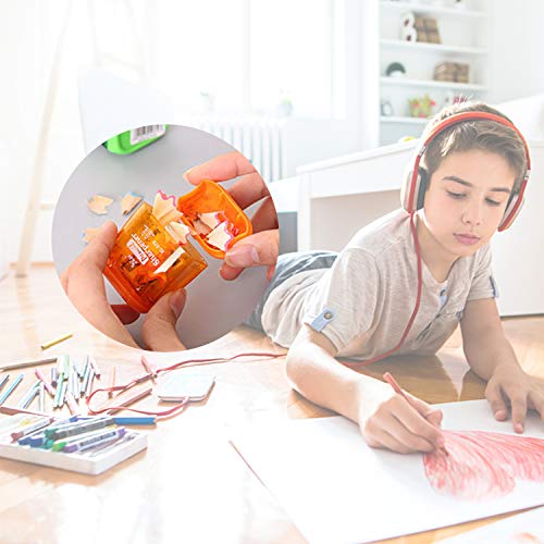 12 Pcs Double Holes Manual Pencil Sharpener-Handheld Plastic Crayon Sharpener With Lid For School, Office And Home Supplies #TOP4
