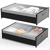 DreamHaven Contenitore sotto il letto con ruote, sotto il letto, organizer per scarpe, con coperchi rimovibili, grande cassettiera per vestiti, giocattoli, scarpe, coperte (1 pezzo)