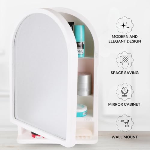 Image of CIPLA PLAST Ideal Wall Mounted Bathroom Mirror Cabinet with Storage Shelf, (Ivory)