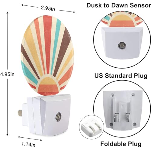 Image of Boho Sun Night Lights Plug into Wall Abstract Sunshine Mid Century Modern Sun LED Dusk to Dawn Plug-in Nightlight Auto Sensor for Bedroom Bathroom Hallway Living Room