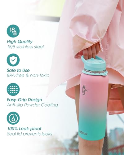 Image of Coolflask 40 oz Water Bottle Insulated Stainless Steel with Strap
