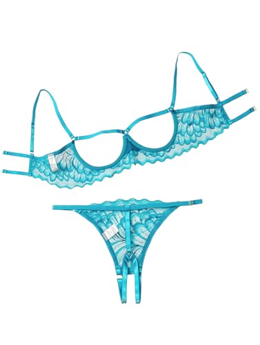 Image of Lilosy Sexy Underwire Floral Lace Sheer Lingerie Set for Women See Through Bra and Panty 2 Piece