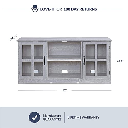 Belleze Modern 52 Inch Traditional Tv Stand & Media Entertainment Center Console Table For Tvs Up To 55 Inch Or Sideboard Buffet With Wood Glass Storage Cabinets - Cori (Stone Gray) #TOP3