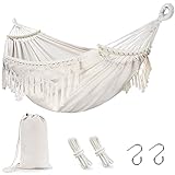 Oriolus Double Boho Macrame Hammock with Spreader Bar and Tassels Heavy Duty Indoor Outdoor 2 Person