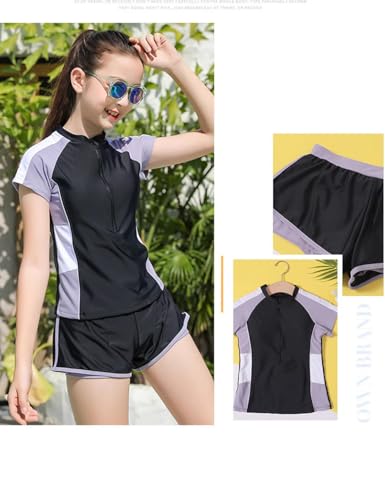 Image of Girls Short Sleeve Rash Guard Sets Swimsuits Two-Piece Beach Swimwear Quick Dry Bathing Suits UPF 50+ 8-16 Years