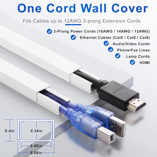 ZhiYo 68" Cord Hider for 1 Cable, Small White Wire Covers, 0.6" W x 0.4" H by ZhiYo - Image 2