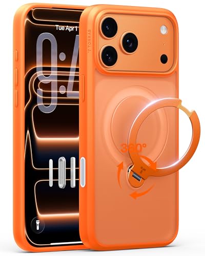 Image of TORRAS Ostand Q3 Spin for iPhone 17 Pro Case, 360 Magnetic Stand, Fit for MagSafe, Camera Control, Built-in Kickstand, 4X Military-Grade Shockproof Slim Phone Case for iPhone 17 Pro, Cosmic Orange