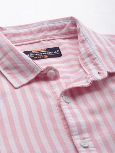 Image of The Indian Garage Co Men Regular Fit Striped Full Sleeves Cutaway Collar Casual Shirt