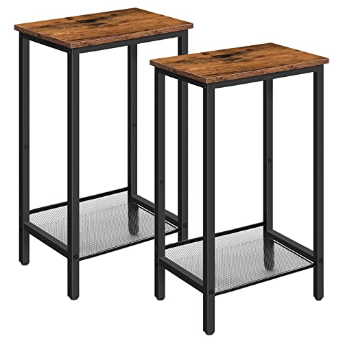 Hoobro Tall Side Table Set Of 2, Industrial End Telephone Table With Adjustable Mesh Shelves, Small Entryway Table, Laptop Table For Office, Hallway, Living Room, Rustic Brown And Black Bf03Dhp201 #TOP25