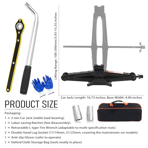 Image of Scissor Jacks Set,2 Ton Portable Car Jack Kit with Lug Wrench & Scissor Jack Handle & Lug Nut Socket,Professional Tire Changing Kit as Auto Emergency Kits for Most Auto,SUV
