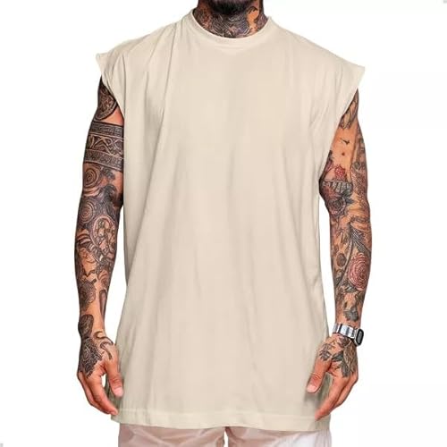 Regata Streetwear Oversized Masculina Lisa Solta, Leve e Moderna (BR, Alfa, M, Regular, Bege)