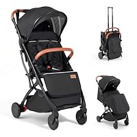 BABY JOY Lightweight Baby Stroller, Compact Baby Pram w/One-Hand Folding, Extendable Canopy, Adjustable Backrest, Footmuff, Storage Basket and Cup Holder for Newborns Toddlers, Black/Gray/Pink (Black)