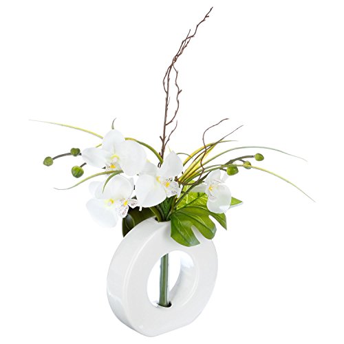Atmosphera Composition Florale Vase Blanc - Hauteur 44 cm - Orchidée Fleur Blanche