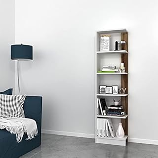 Homemania Libreria Pupis, Legno, Bianco-Noce, 45x22x170 cm
