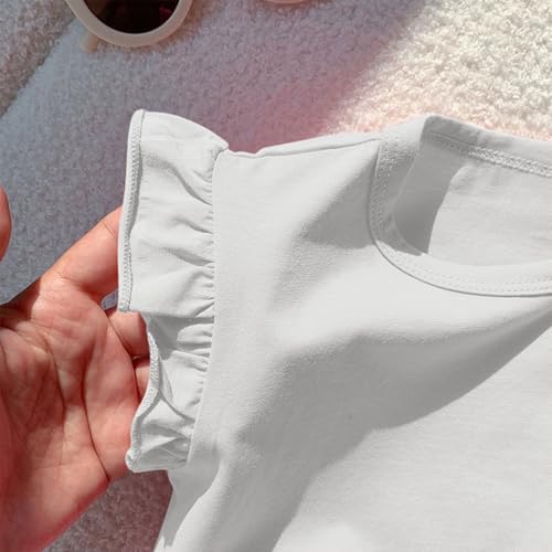 Girls Ruffle Sleeve T Shirt Plain Cute Crew Neck Short Sleeve Tops Tee Kids Summer Lightweight Casual Blouse Tops2