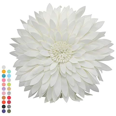 Flower Decorative Pillow - 3D Daisy Flower Pillow, Sunflower Throw Pillow -14.5 x 13 inch Round Decor Pillow - Flower Home Decorations - Couch & Bed Flower-Shaped Pillow (Case + Insert, Solid Ivory) Cover