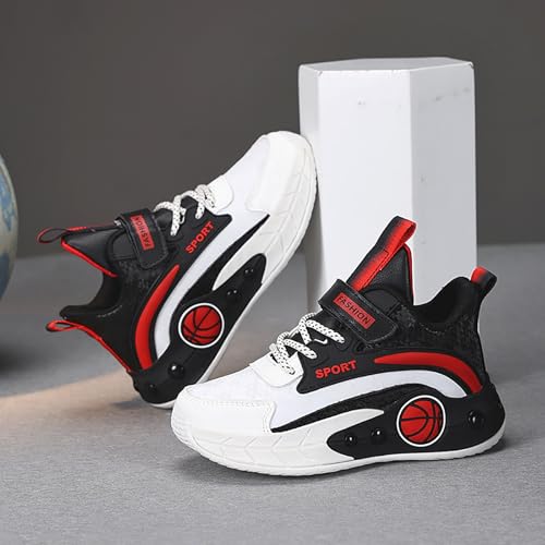 Childrens Boys Basketball Sneakers High Top Non Slip Padded Lace Sport Shoes Kids Flat Strap Breathable Sneakers4