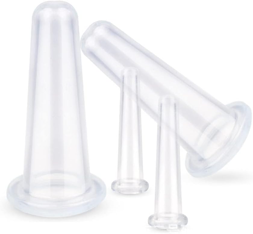 4PCS/Set Silicone Massage Cupping Facial Set Clear Eye and Face Vacuum Massage Cup Kit for Face Neck Skin (2Large+2 Small, White)