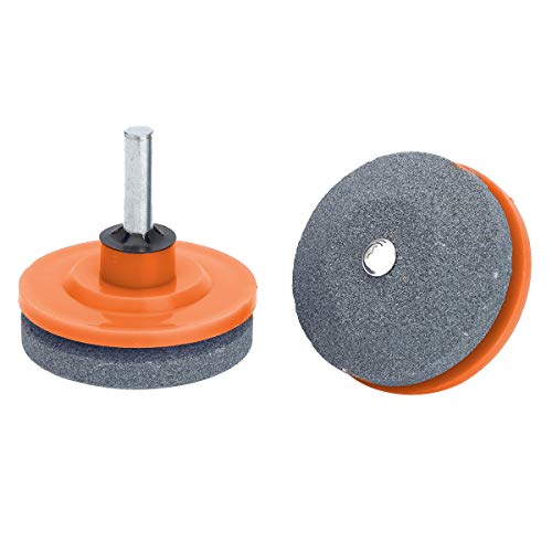 CHICTRY 2Pcs Lawnmower Blade Sharpener Rotary Lawn Mower Sharpen Grinder Wheel Stone Garden Tool for Any Power Drill Hand Drill Orange One Size